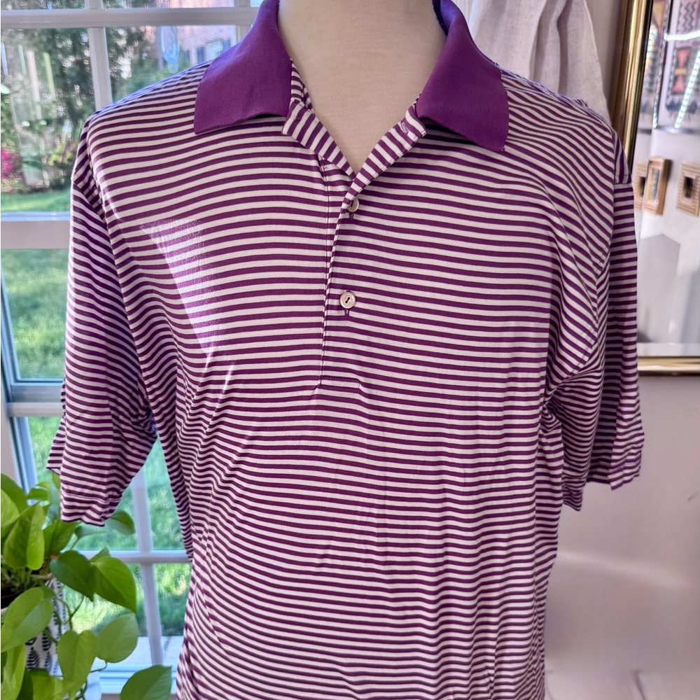 Peter Millar Purple and White Striped Polo Shirt